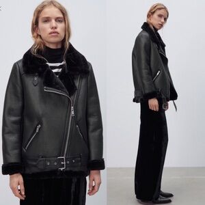 Zara | Double Faced Jacket Black Faux Shearling Medium